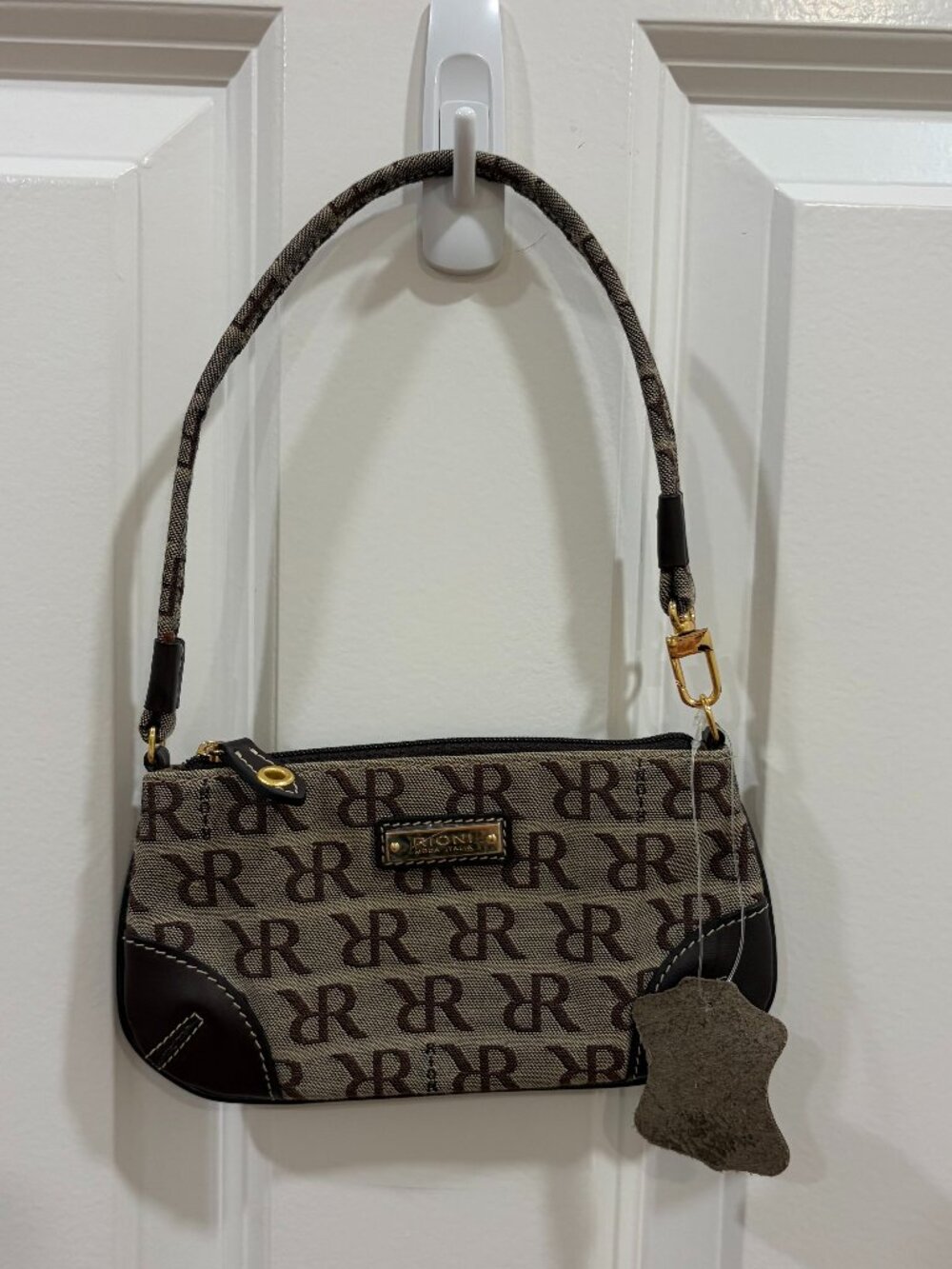 Rioni Moda Italia Monogram Mini Pochette Brown Canvas Shoulder Bag Y2K